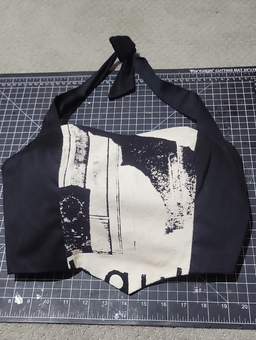 Black and White Graphic Halter Crop Top